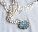Handmade 3 Strand BAROQUE Pearl Necklace with Mother Of Pear Flower Pedant