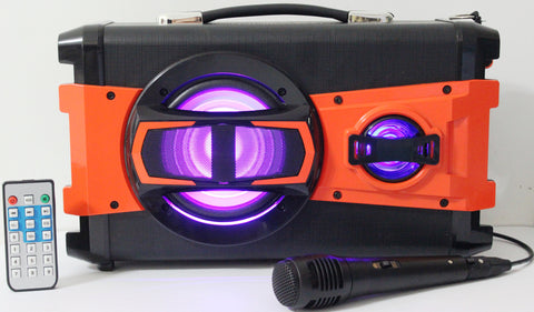 Portable Powerful BT Karaoke Speaker System with Microphone, LED Light & FM Radio