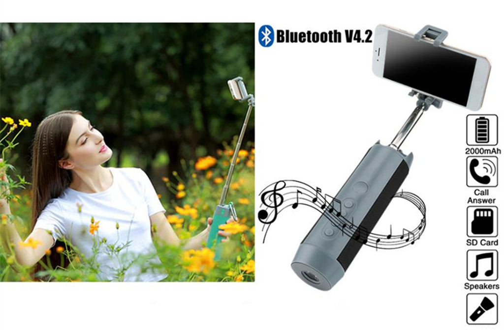 Settlers Ringlet Brawl 5-In-1 Selfie Stick, Bluetooth Speaker, Power Bank, Flashlight & Phone –  XoomBot