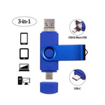 3 in 1 USB Flash Drive 64 -128 GB Picture Keeper Photo Memory Stick for Android/Type-C/Smartphone/Mac/PC/Laptop