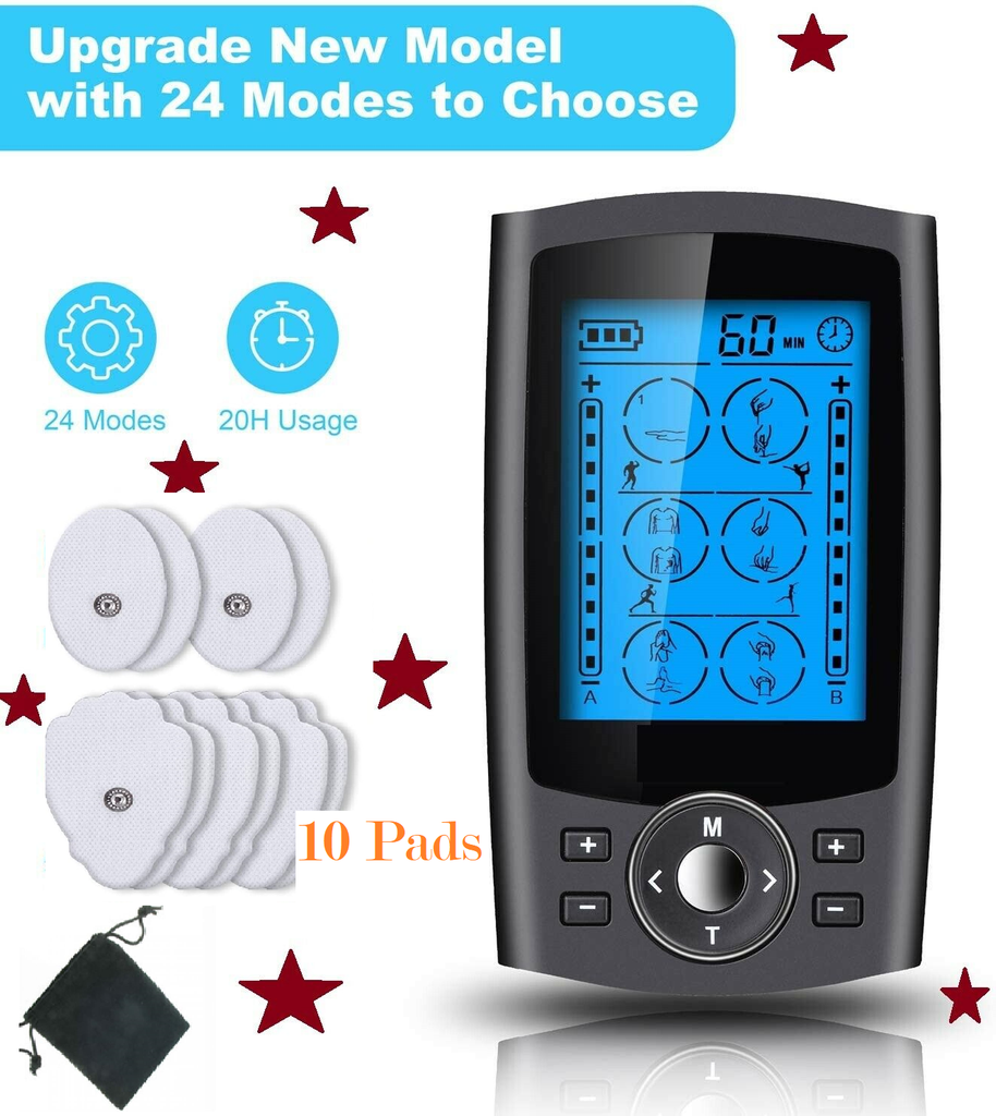 Rechargeable Tens Electronic Pulse Massager with 24 Modes, 10
